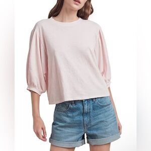 Anthropologie Velvet by Graham & Spencer Amara Puff Sleeve Top Small Pink Cotton